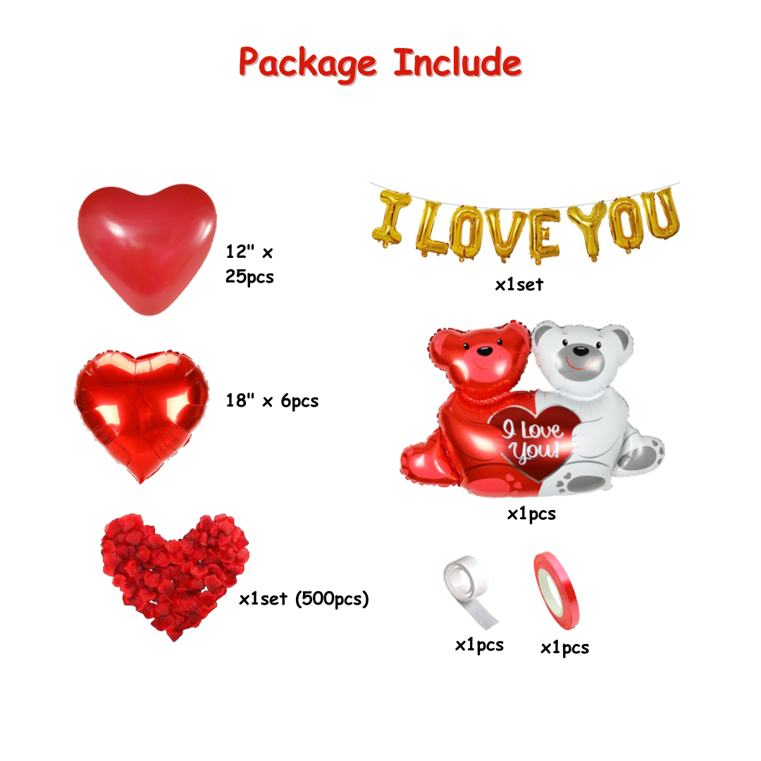 40pcs I Love You Balloon Decorations with Red Heart Balloons and Rose Petals