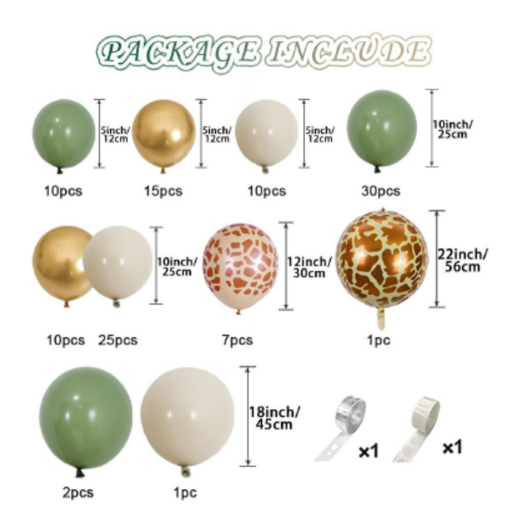 113pcs Green Animal Theme Balloon Kit