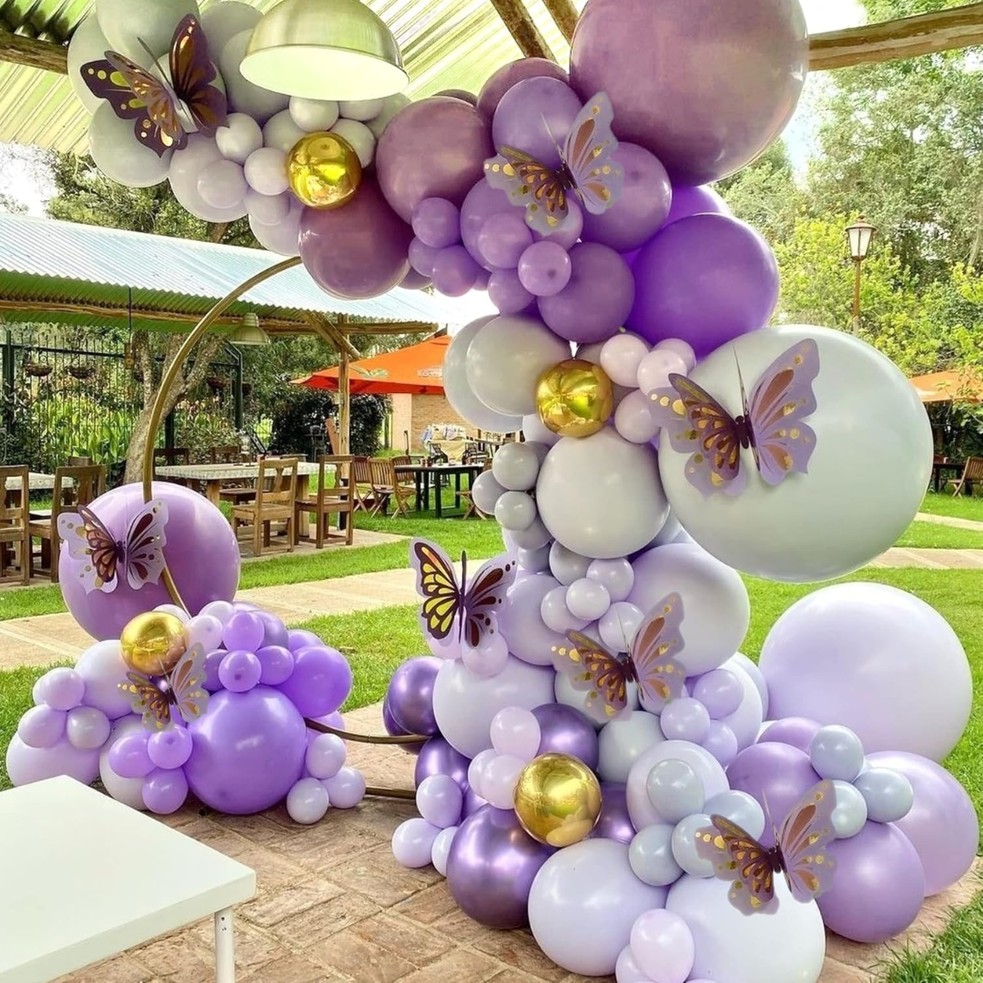 122pcs Purple and Gold Butterfly Balloon Decorations Kit