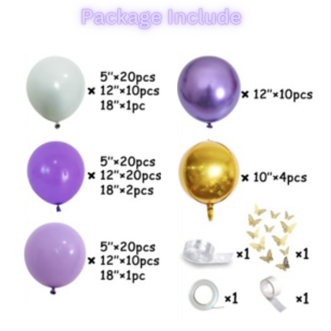 122pcs Purple and Gold Butterfly Balloon Decorations Kit