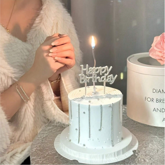 Silver Rhinestone Happy Birthday Cake Topper