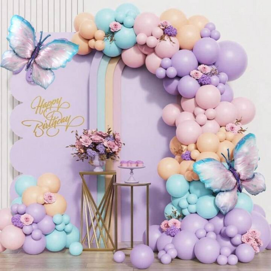 158pcs Pink and Purple Macaron Butterfly Balloons Garland Kit