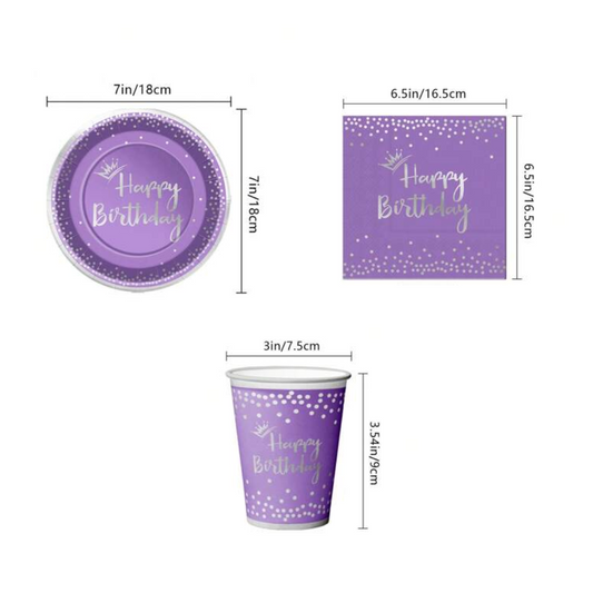 Silver Dot Purple Party Dinnerware