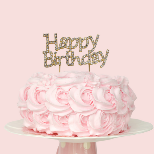 Gold Rhinestone Happy Birthday Cake Topper
