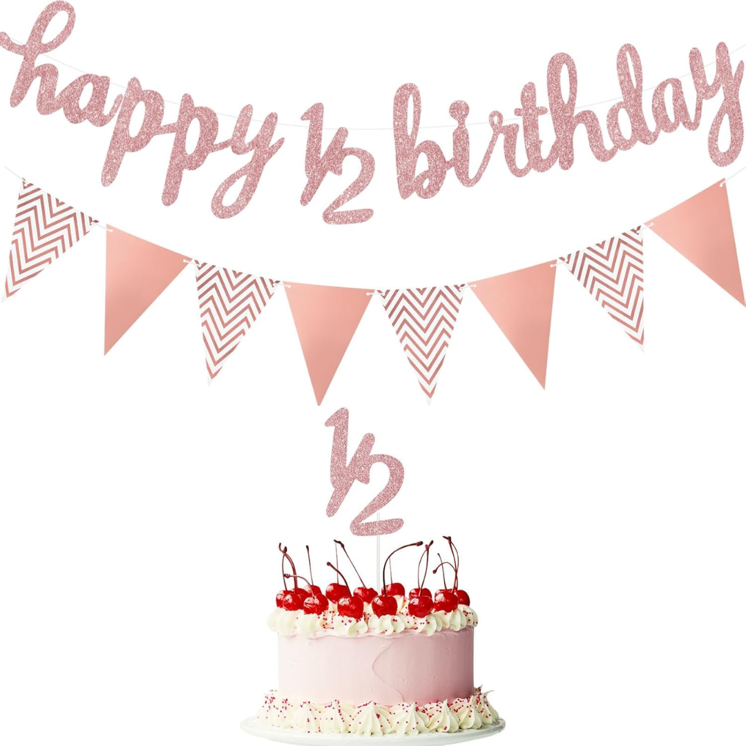 1/2 Birthday Rose Gold Banner  Set