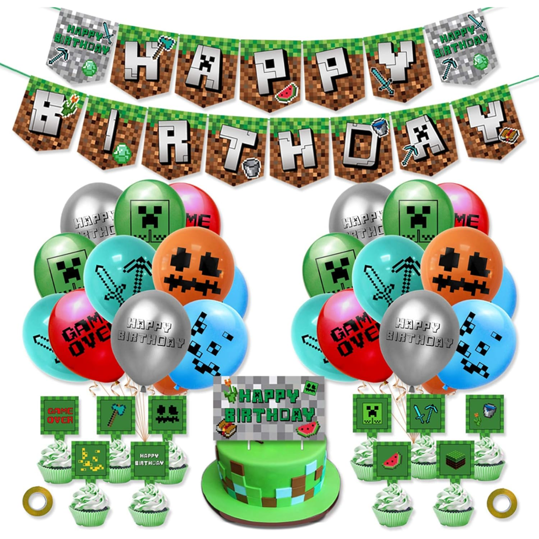 Minecraft Theme Birthday Party Decorations Set