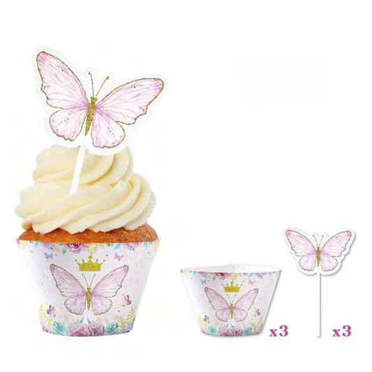 6pcs Pink Butterfly Theme Cupcake Toppers