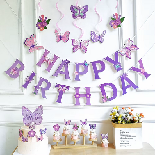 20pcs Purple Butterfly Theme Banner Decoration Set