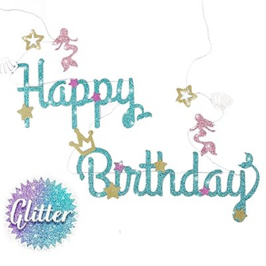 Mermaid Pattern Happy Birthday Banner