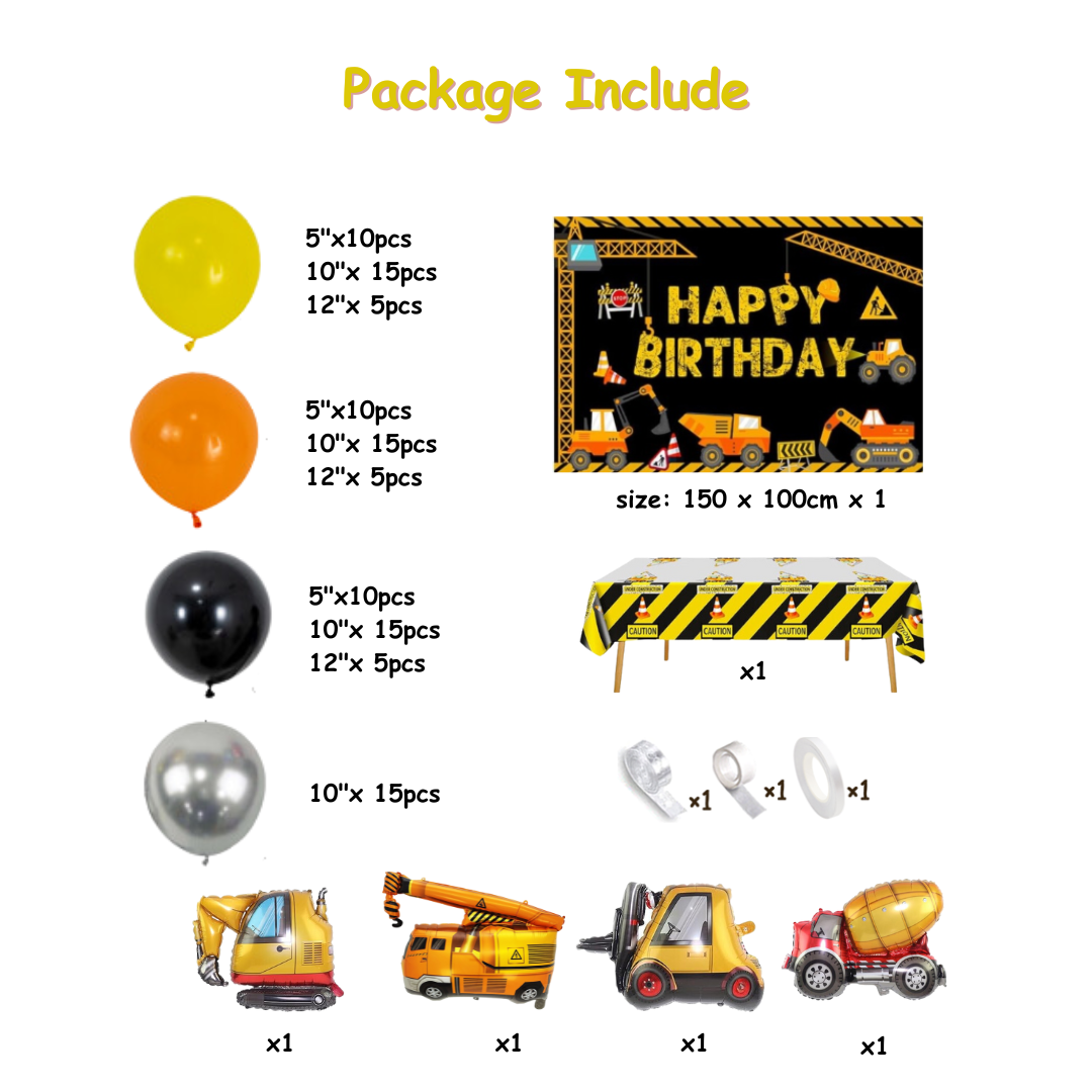 115pcs Construction theme Balloons Garland Arch Kit