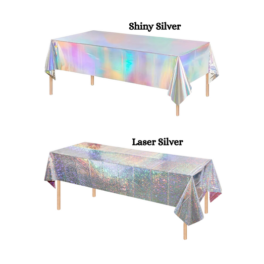 Iridescent Silver Disposable Party Table Cover