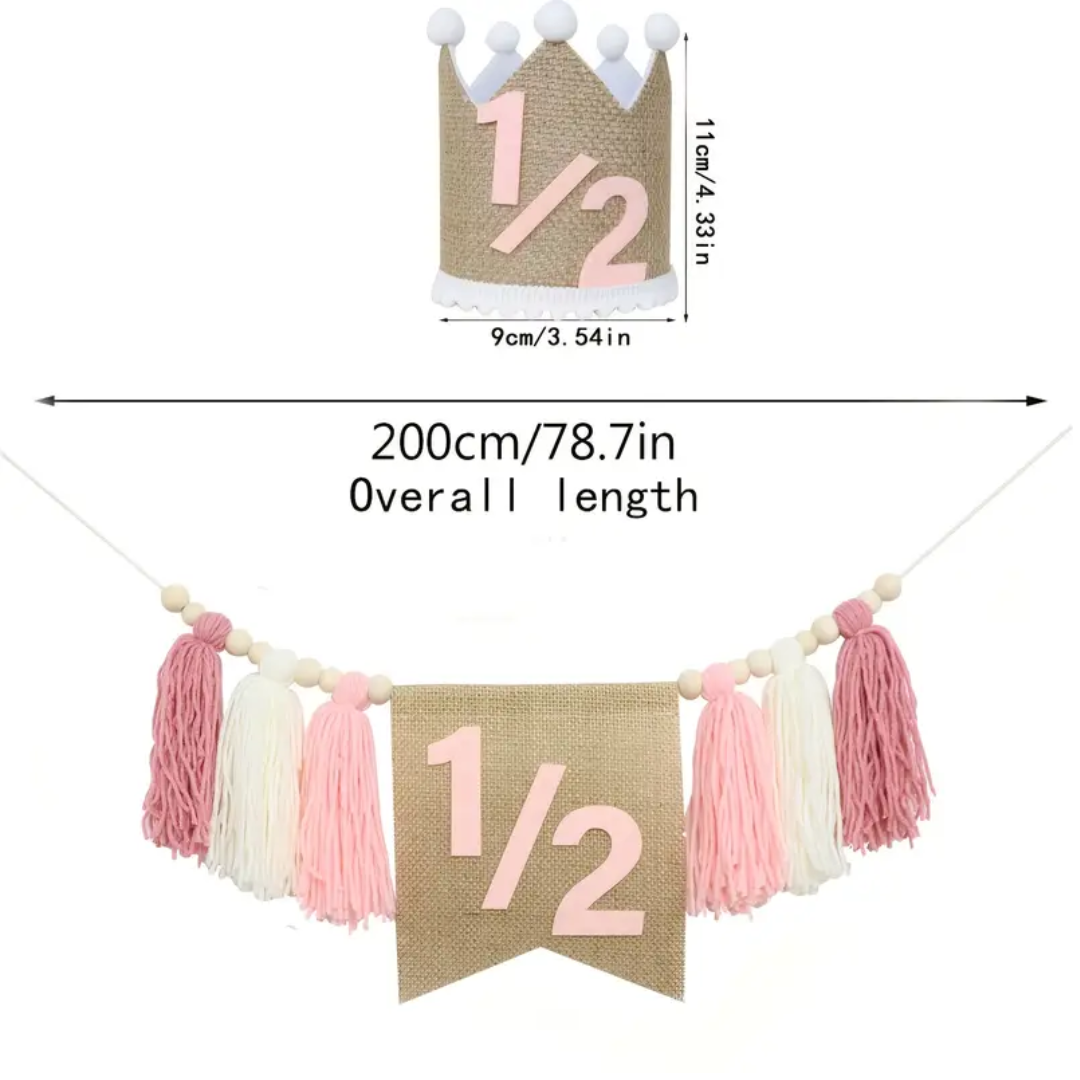 2pcs 1/2 Birthday Bohemian Highchair Wooden Beads Pink Banner with Hat