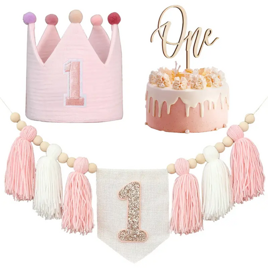 3pcs Bohemian One first Birthday Decoration with Wooden Beads