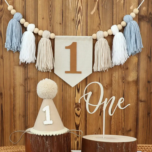 3pcs Boho one First Birthday Decoration with Wooden Bead banner and Hat