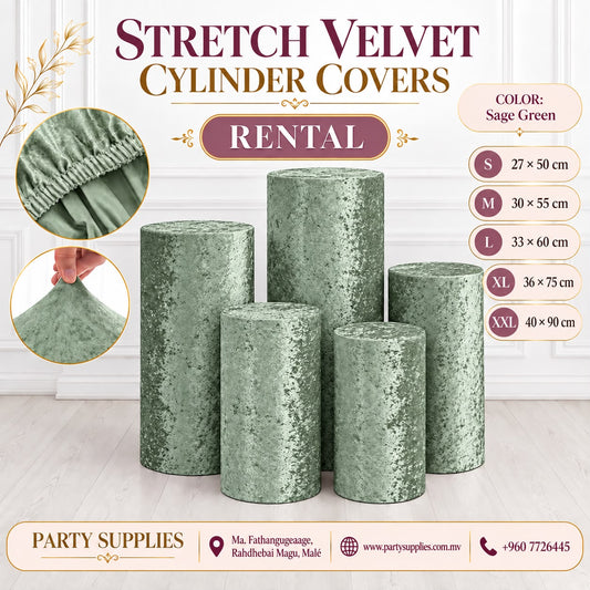 Sage Green Stretch Velvet Cylinder Covers for RENT