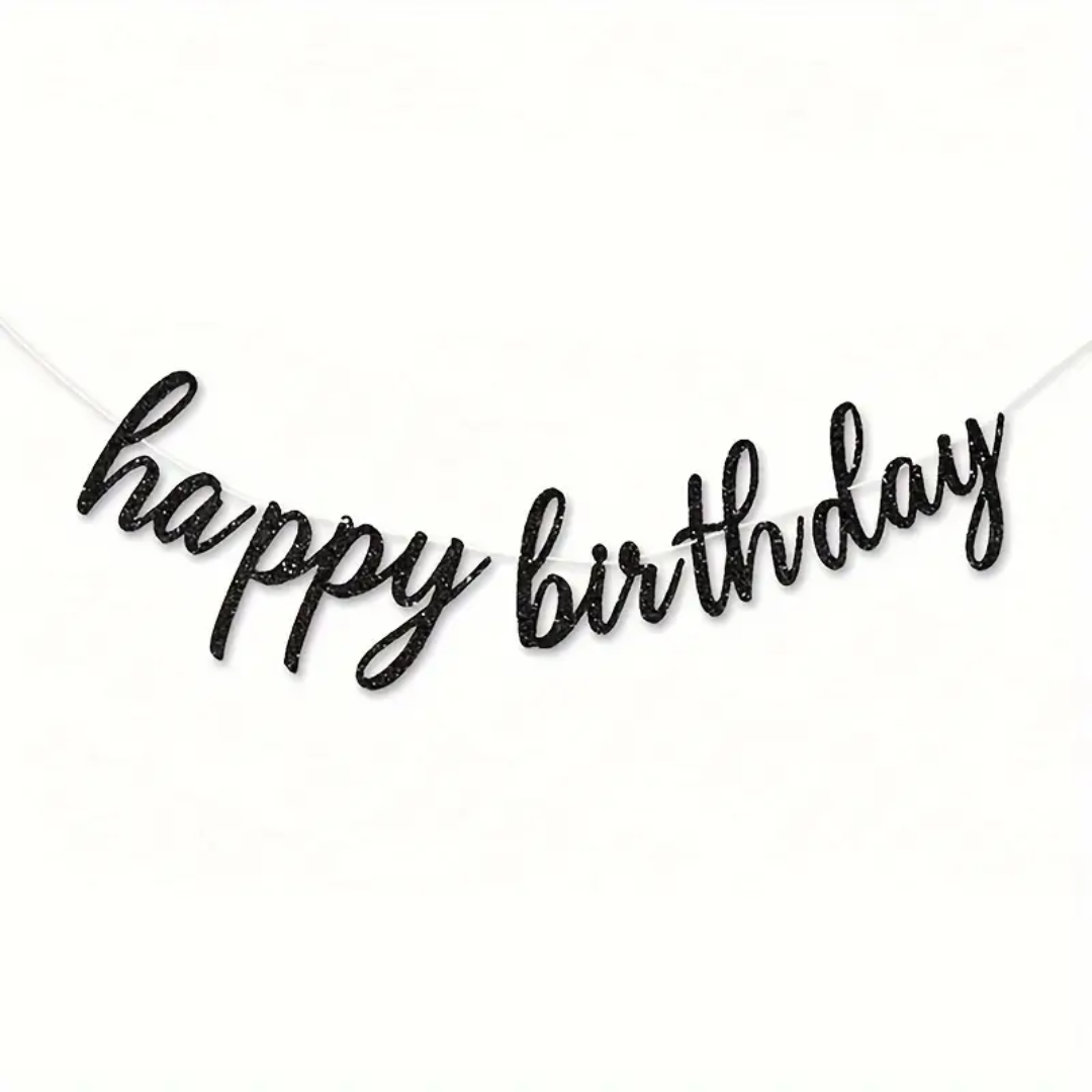 Glitter Happy Birthday Black Banner
