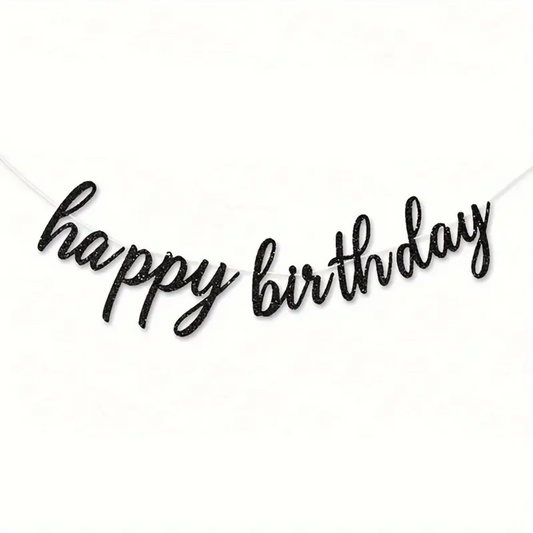 Glitter Happy Birthday Black Banner