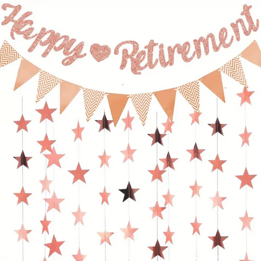 Happy Retirement Party Decorations, Banner, Triangle and Star Bunting