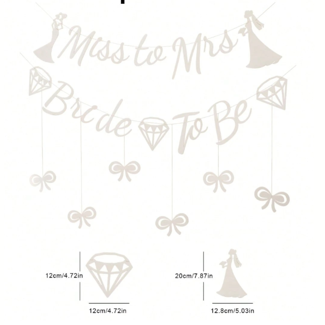 Miss to Mrs Bride to Be White Banner and Bow Bunting