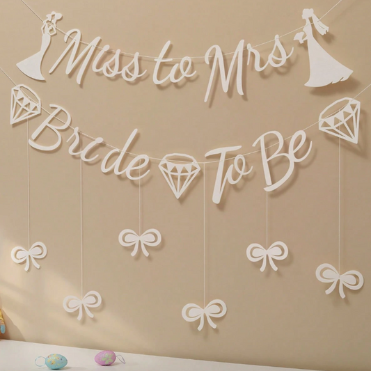 Miss to Mrs Bride to Be White Banner and Bow Bunting