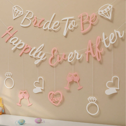 Bride to Be Happily Ever After White and Peach Bride Shower Bunting