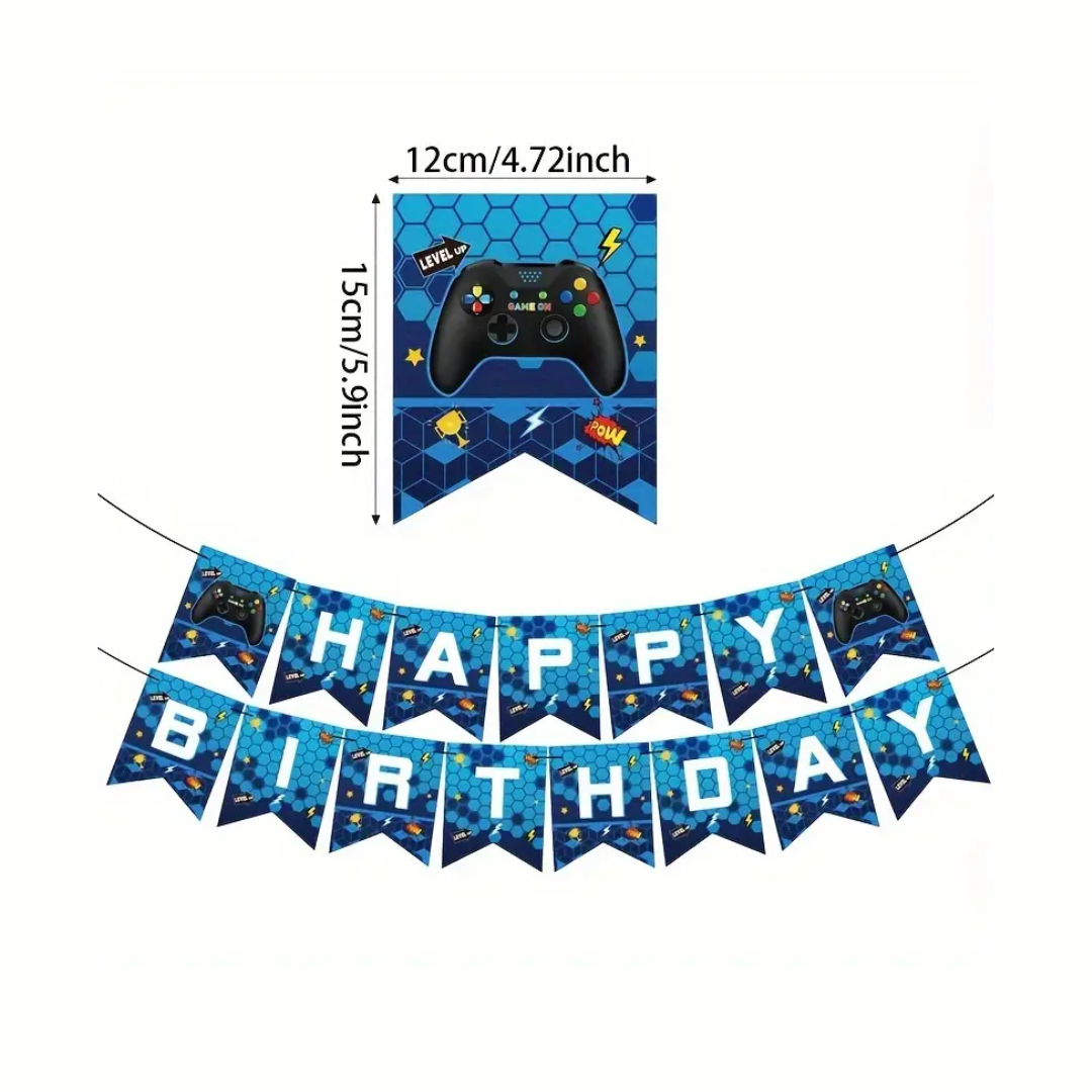 Blue Game On Happy Birthday Banner with Bunting
