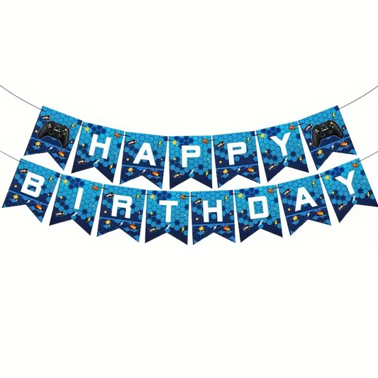 Blue Game On Happy Birthday Banner with Bunting