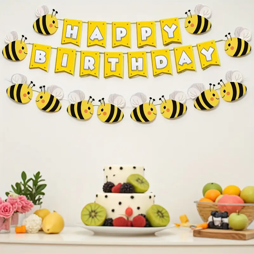 25pcs Bumble Bee Happy Birthday Banner and Bunting Decoration Set