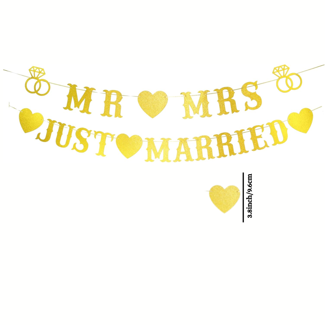Gold Glitter Mr. And Mrs. just Married Paper Banner