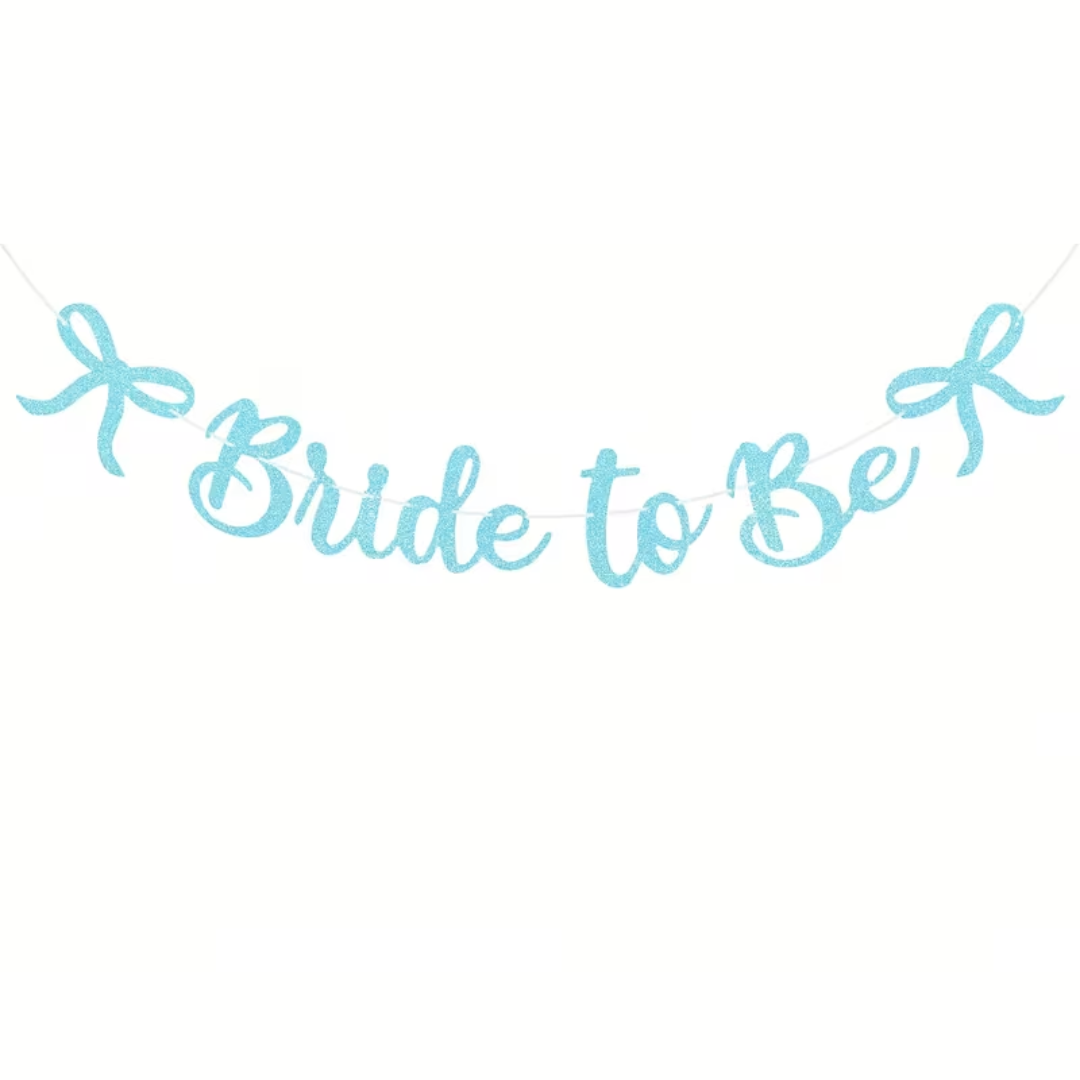 Blue Bride to Be Bow Glitter Paper Banner