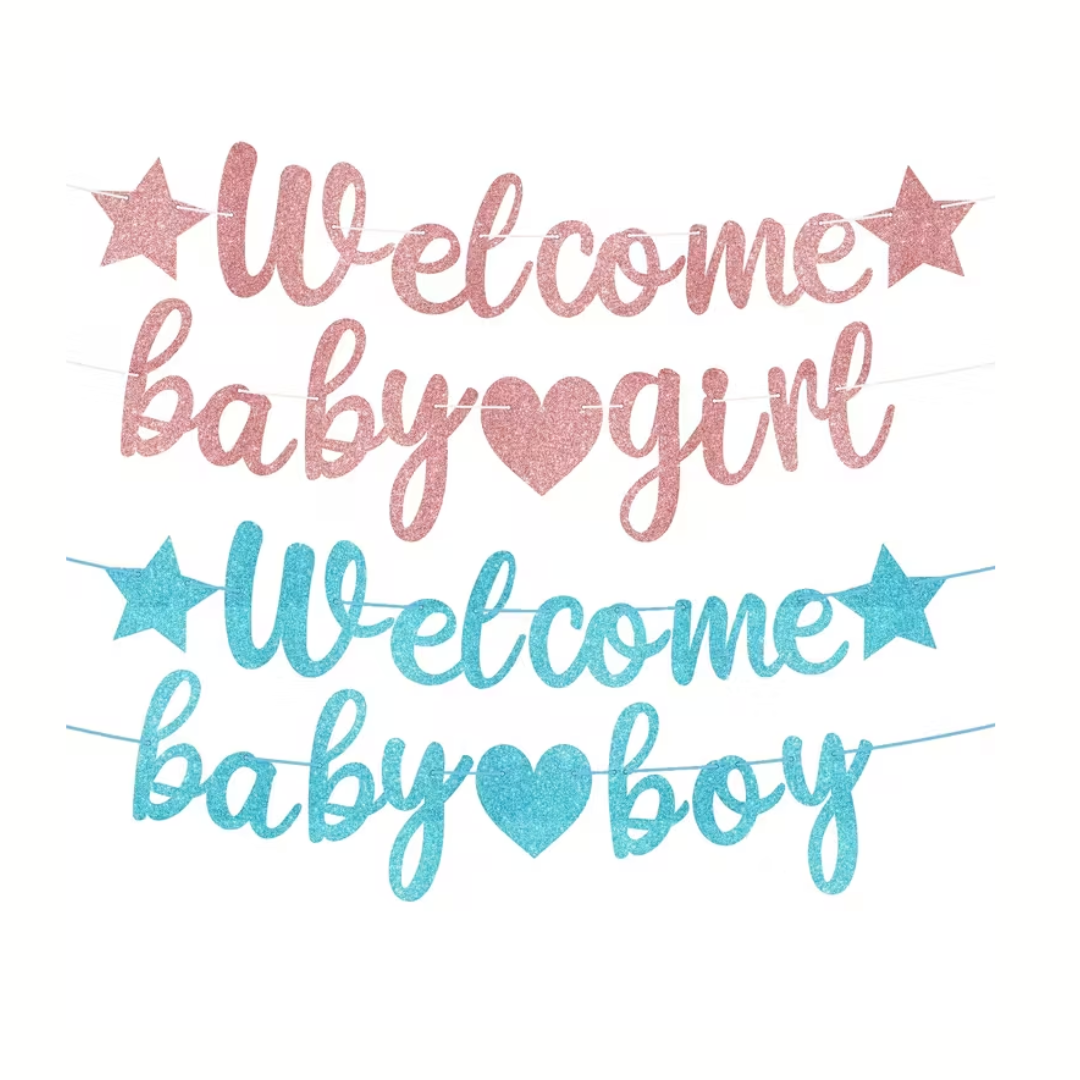 Welcome Baby Boy, Baby Girl Glitter Paper Banner