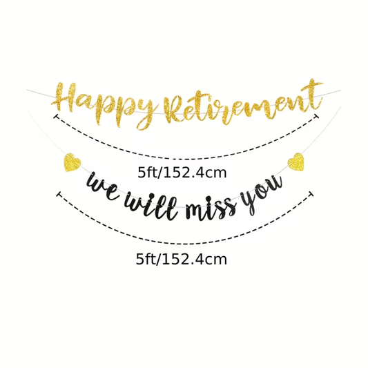 Happy Retirement & We Will Miss You Gold Black Glitter Paper