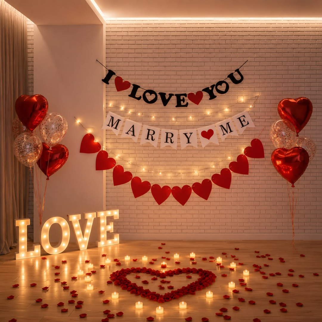 3pcs I Love You, Marry Me and Red Hears Banner Set
