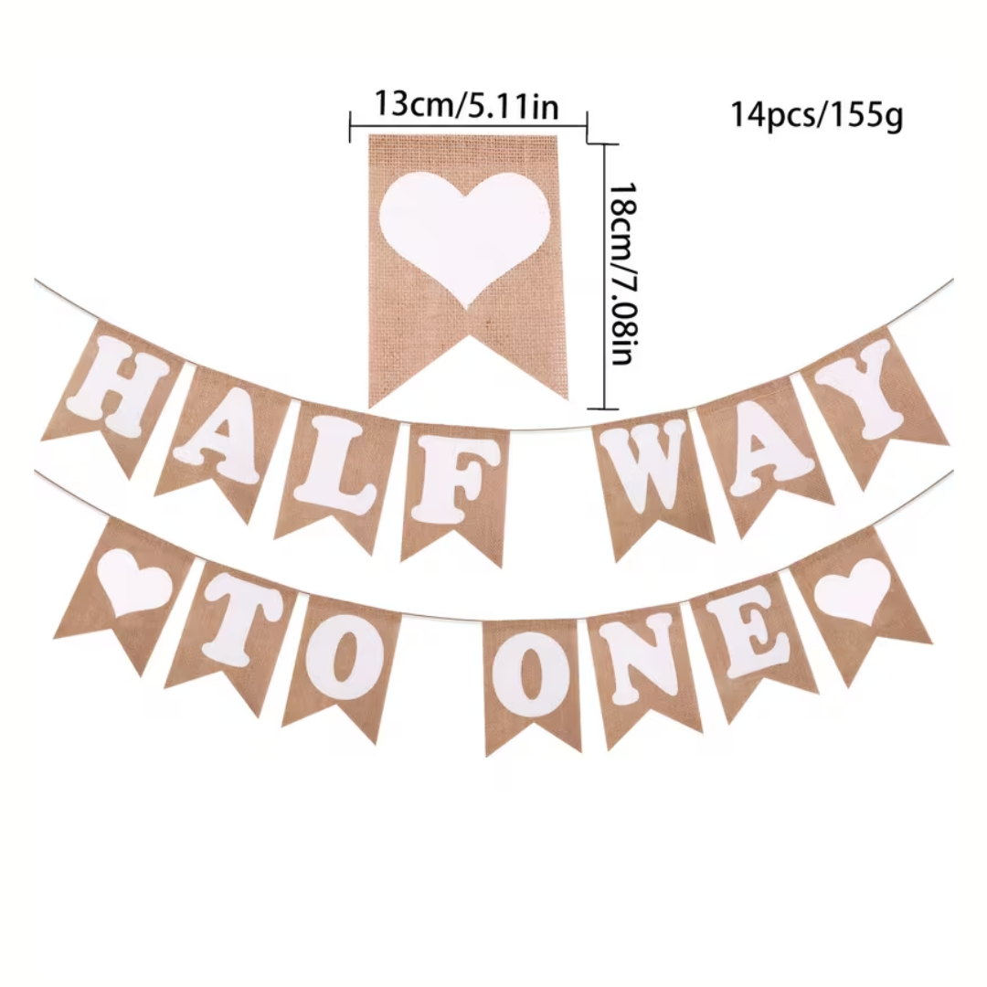 Retro Jute HALFWAY TO ONE Birthday Banner
