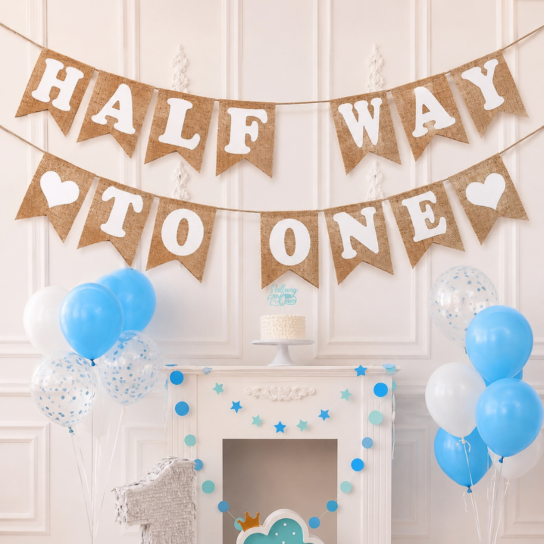 Retro Jute HALFWAY TO ONE Birthday Banner