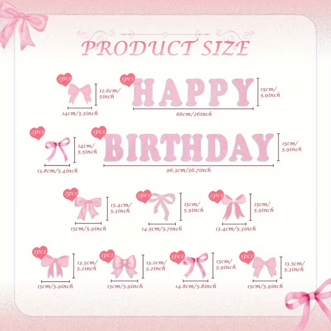 Pink Bow Birthday Banner with Swirls