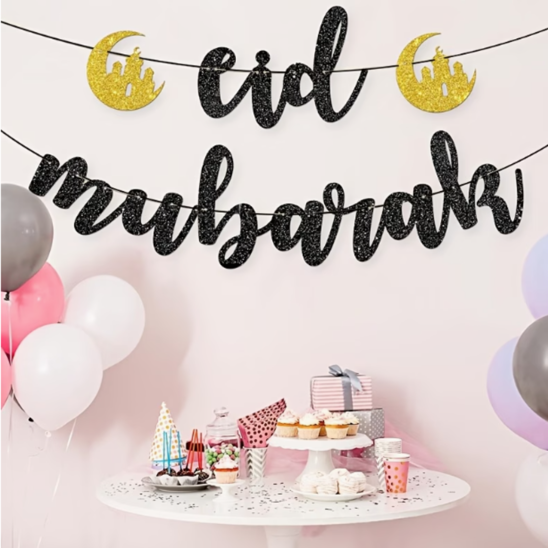 Black Glitter Eid Mubarak Banners