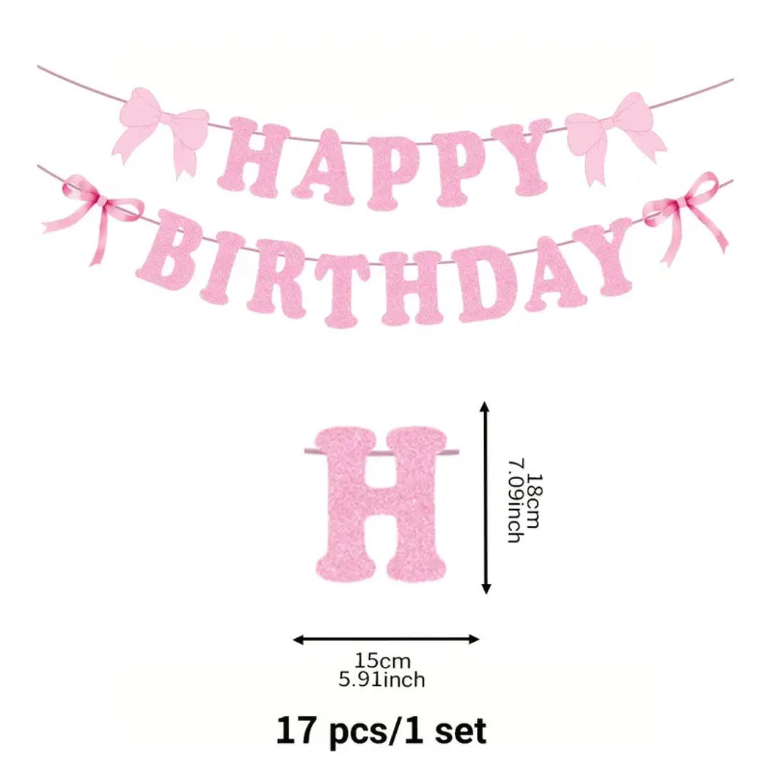 Pink Bow Happy Birthday Paper Banner