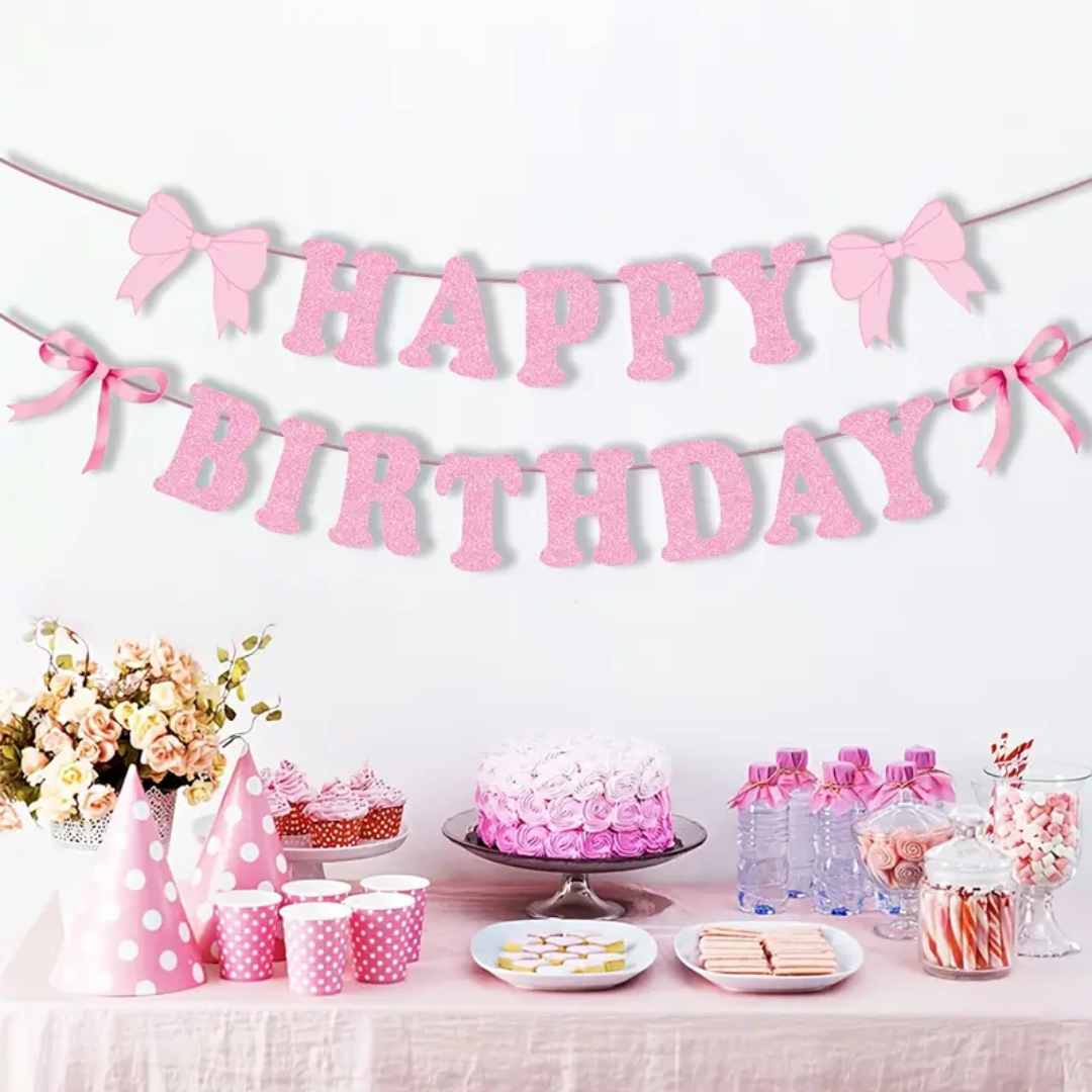 Pink Bow Happy Birthday Paper Banner