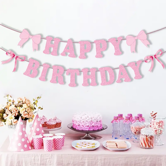 Pink Bow Happy Birthday Paper Banner