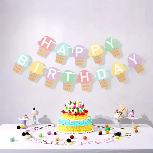 Ice Cream Theme Happy Birthday Banner