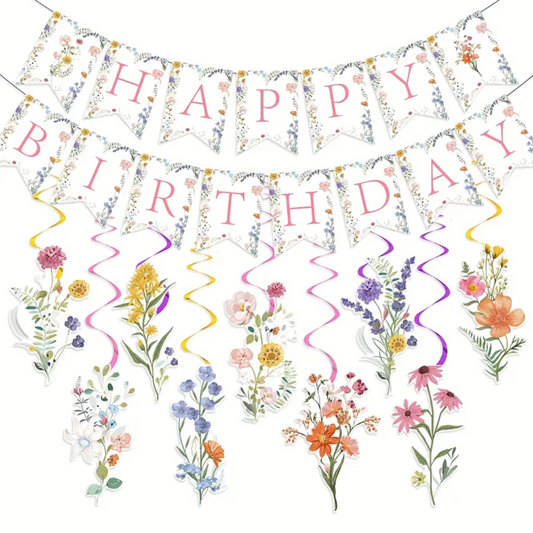 Spring Wildflower Happy Birthday Banner