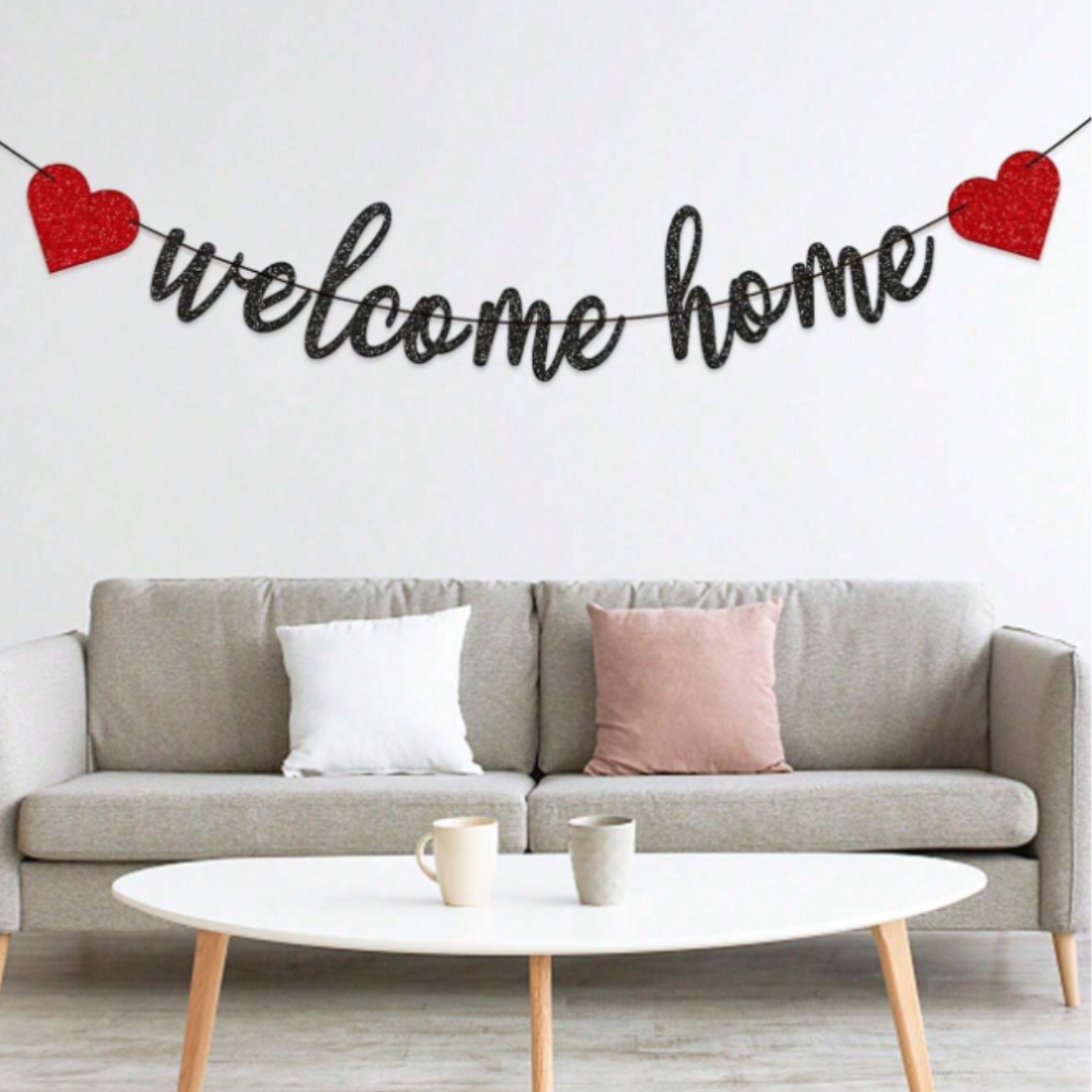 Red & Black Glitter "WELCOME HOME" Banner