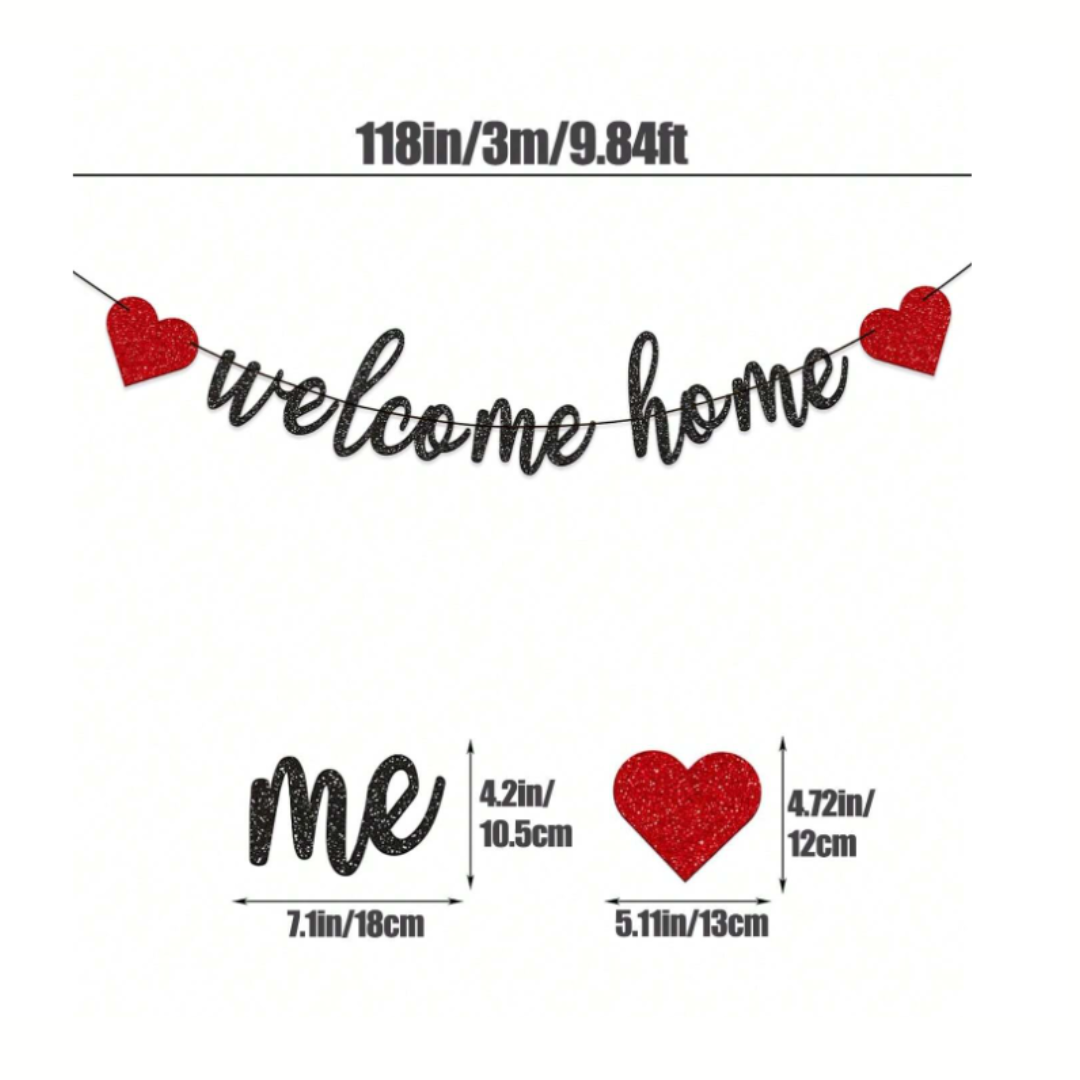 Red & Black Glitter "WELCOME HOME" Banner