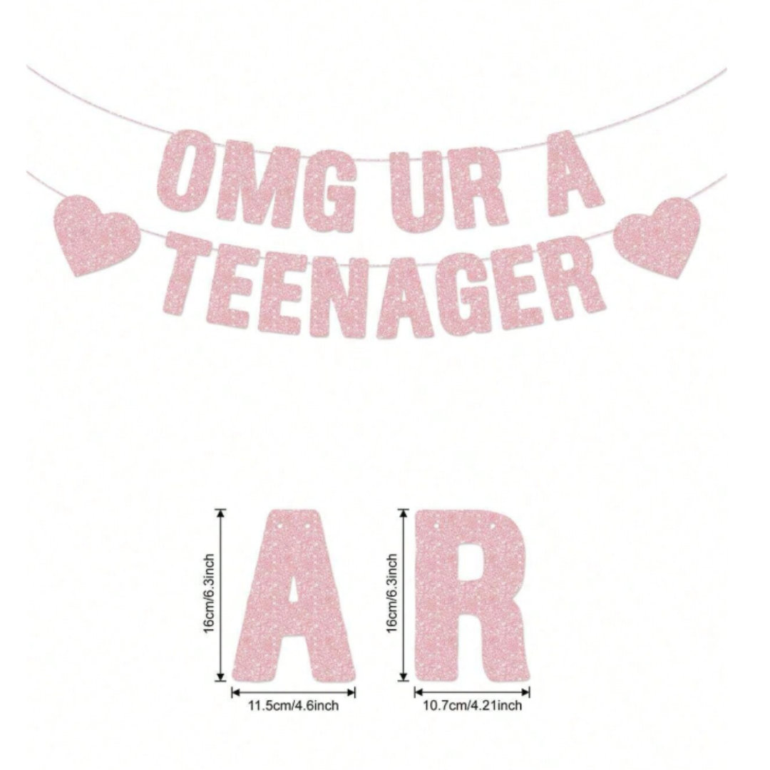 OMG UR A TEENAGER Rose Gold Glitter Banner