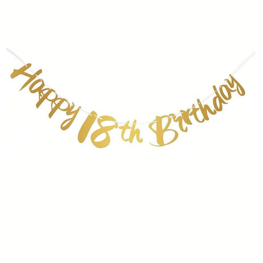 18th Happy Birthday Gold Paper Banner