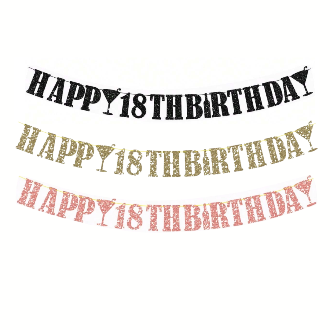 18th Happy Birthday Glitter Banner
