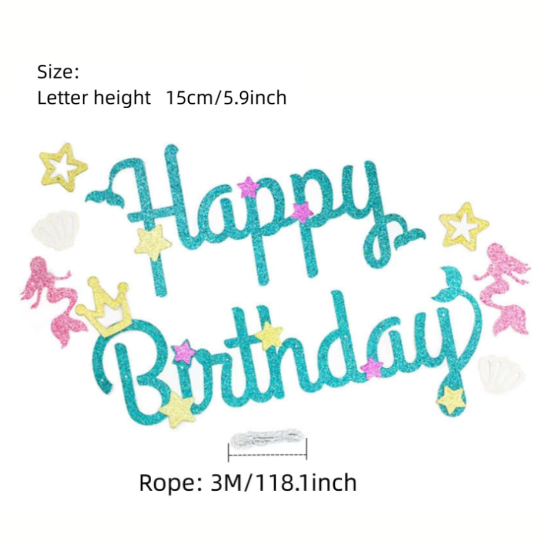 Mermaid Pattern Happy Birthday Banner