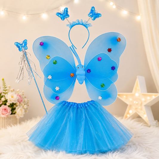4pcs Fairy Wing Costume with Skirt, Wings, Headband and Wand