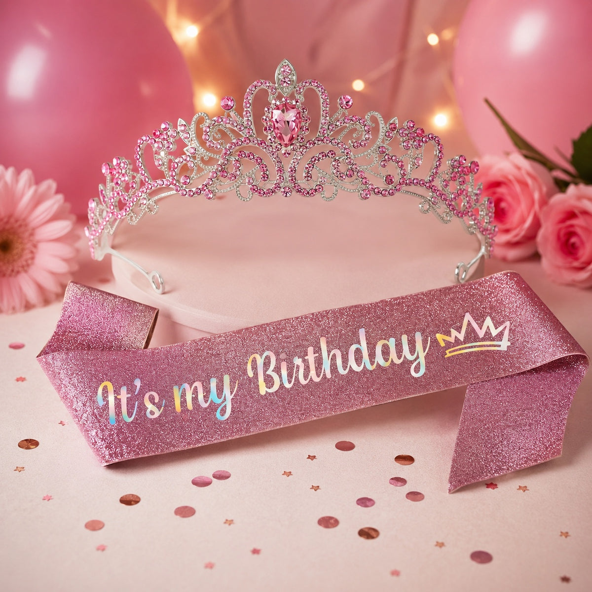 Pink It's my Birthday Sash and Crown